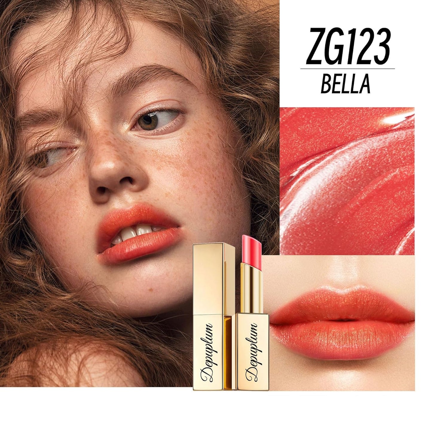 Orange Red Lipstick Moisturizing for Women Shimmer Tinted Lip Balm Hydrating Nourishing Lip Gloss Vegan& Cruelty Free Lip Makeup, ZG123 Bella