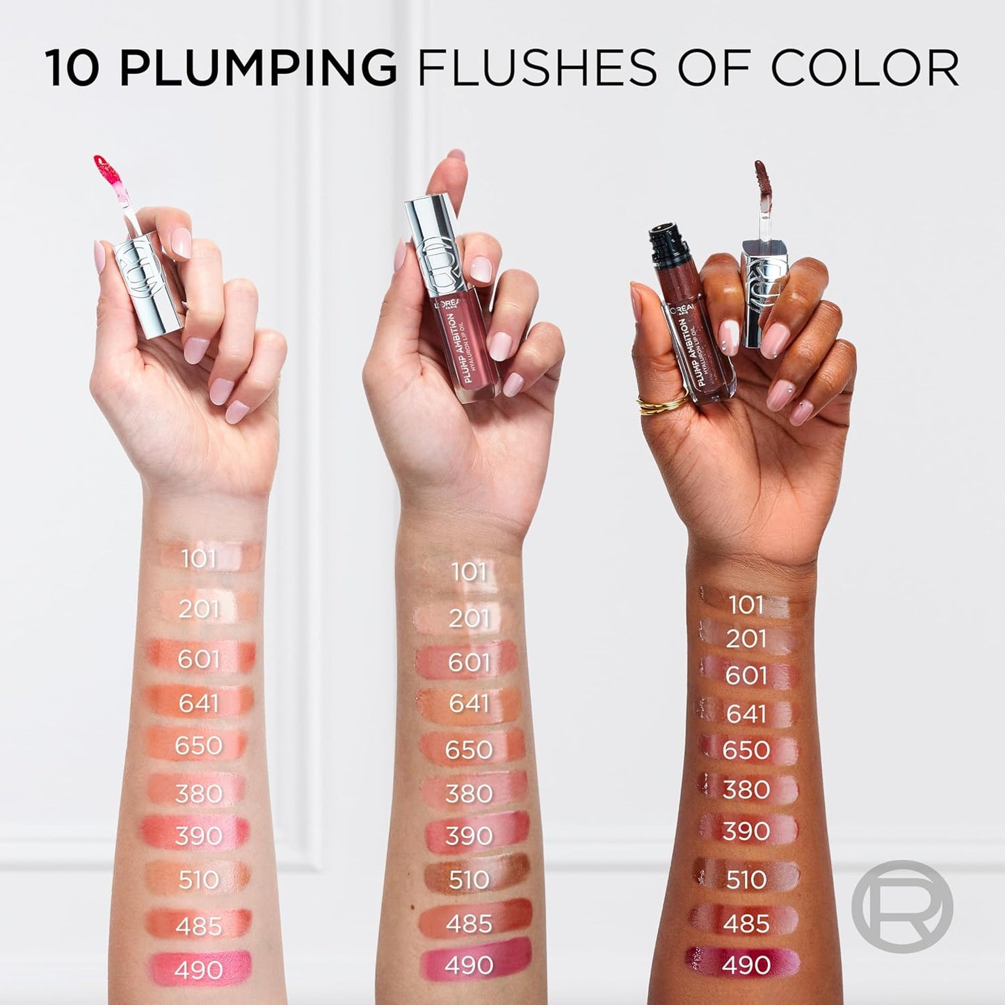 L'Oreal Paris Plump Ambition Hyaluron Lip Oil, 24 HR Lip Gloss with Hyaluronic Acid, Volumizing Formula with Glass-Like Shine, Wine O'clock 485, 0.16 Fl Oz