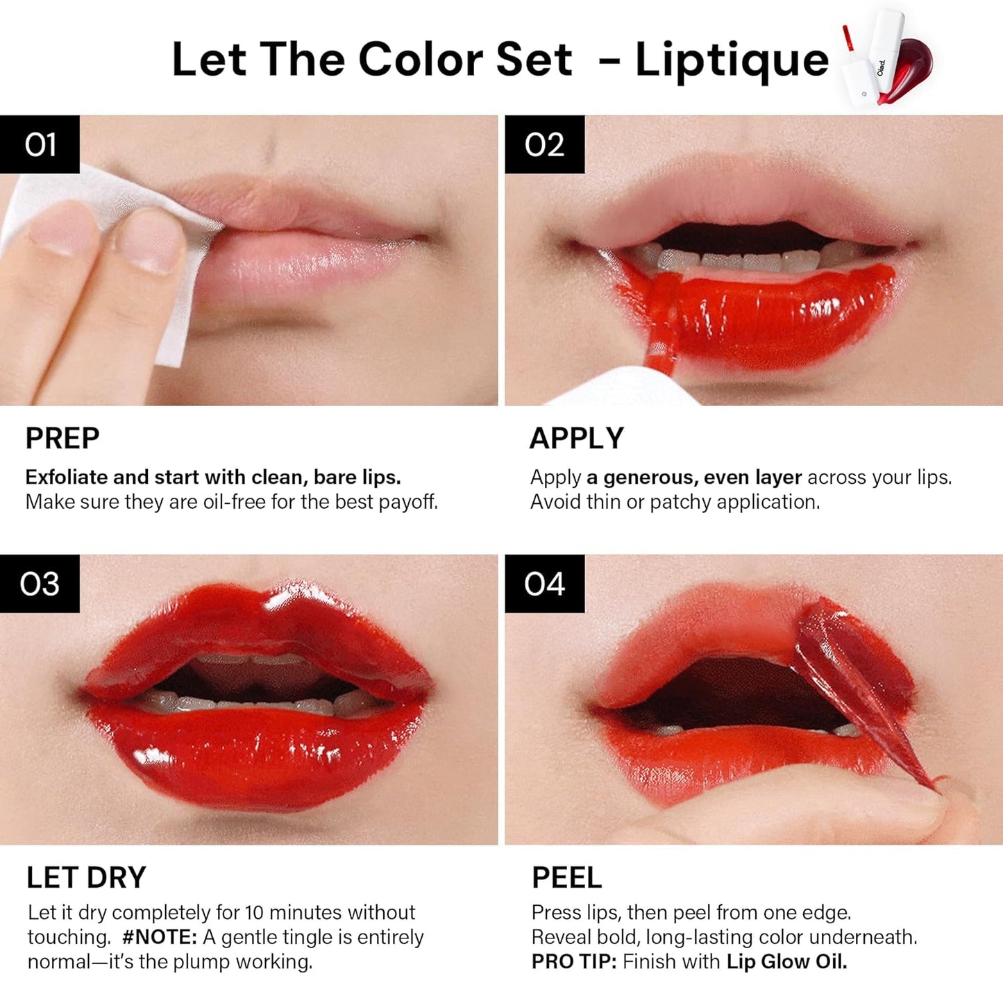 Liptique Korean Lip Stain Peel Off - 24 Hour Long Lasting Lip Tattoo, Waterproof & Transfer Proof, Nourishing & Hydrating Lip Tint for Women, Instant Plumping Lip Tints Peel Off (002 ODDPIN)