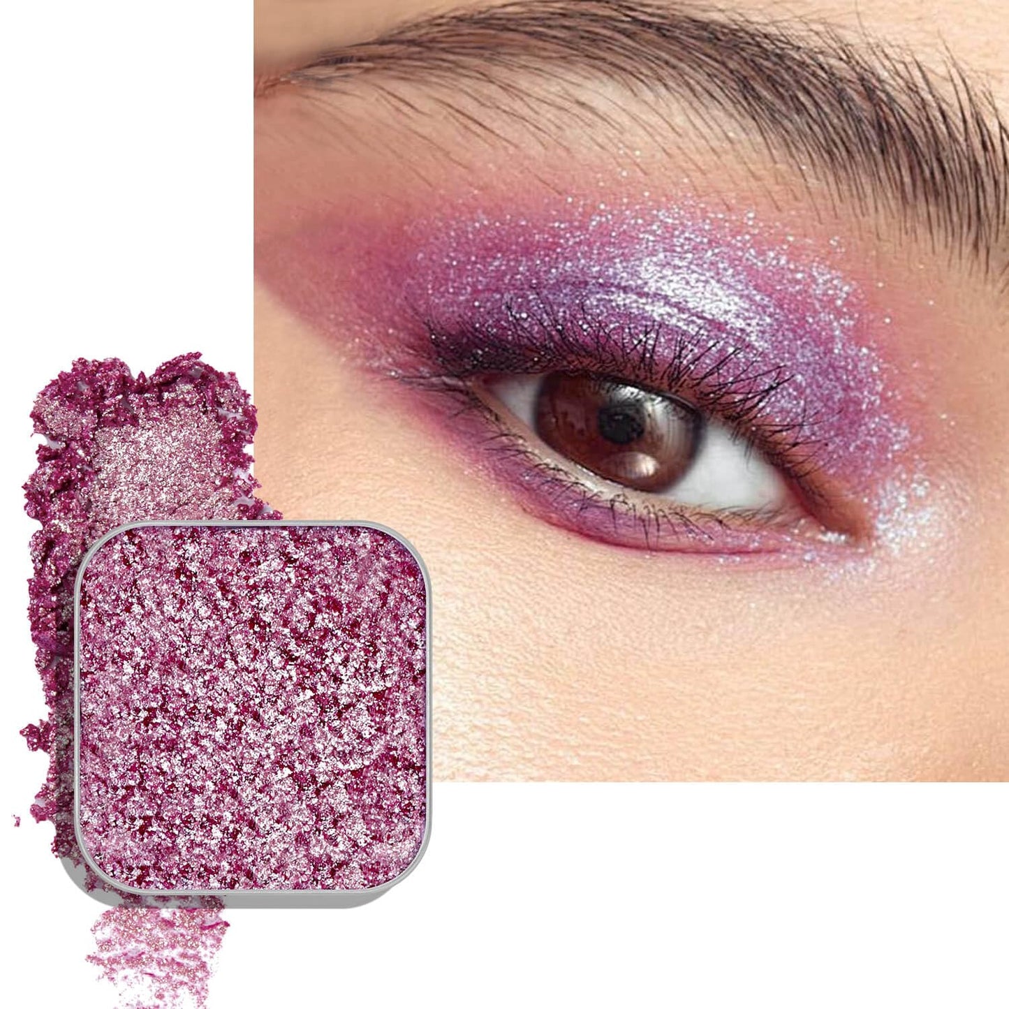 Chameleon Single Eyeshadow, Putty Texture, Glitter Multichrome, Iridescent Blue-Purple, High Pigment, Long-Lasting, Smudge-Proof, Square Single Pan, Fits Magnetic Palettes(Mystic Bloom)
