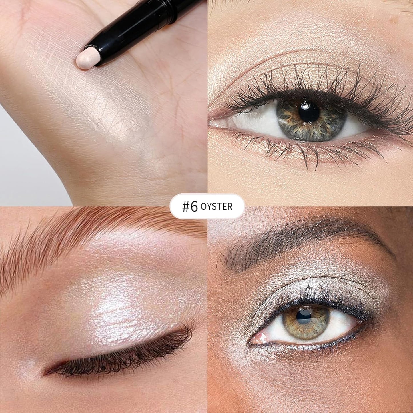 Eyeshadow Stick, Shimmer and Matte Cream Eye Shadow Brightener Sticks Eyeliner Pencil Crayon, Waterproof Long Lasting Eye Highlighter Stick Makeup,0.056 Oz(#6-Oyster)