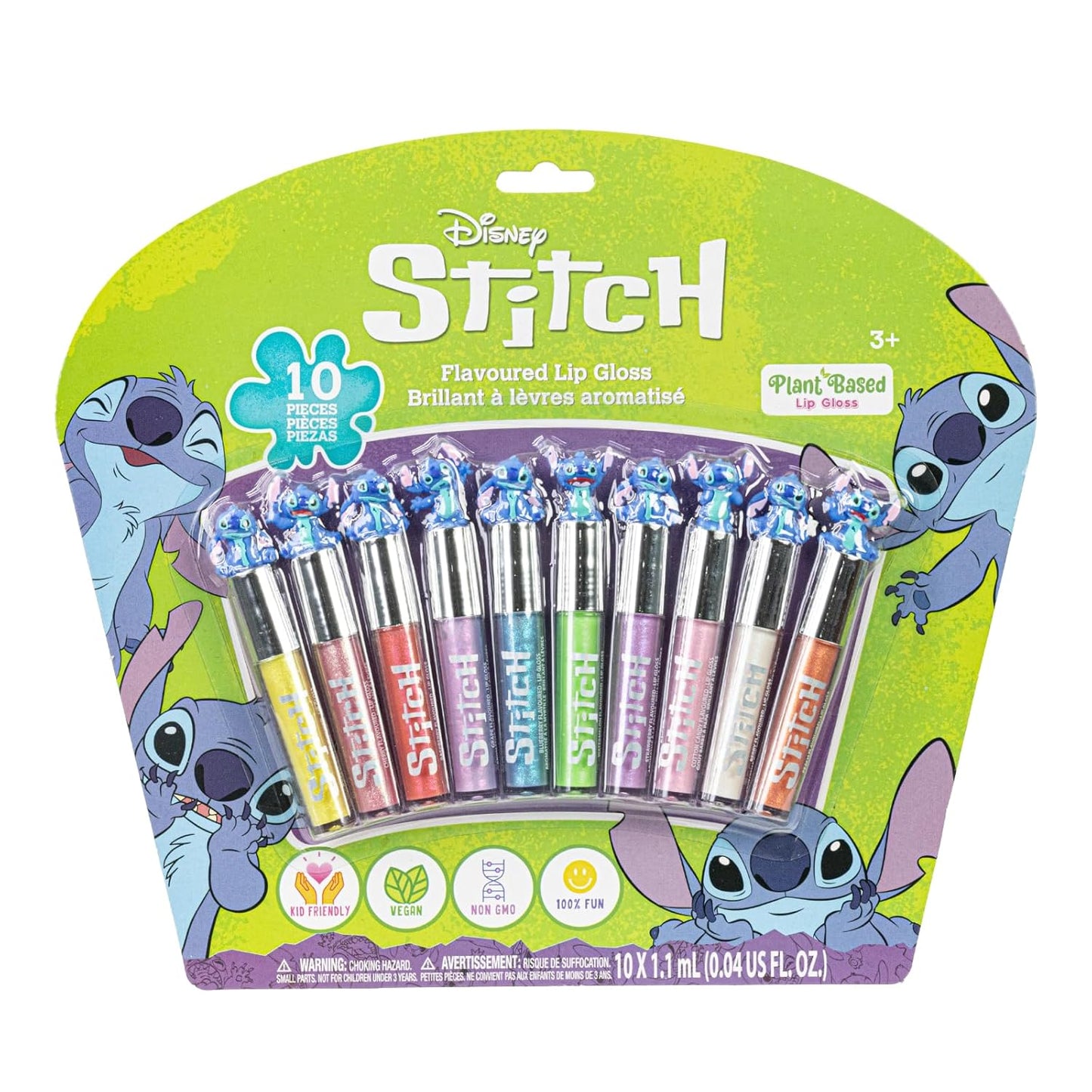Disney Stitch 10 Piece Plant Based Lip Gloss, Girls Party Favors, First Makeup Set for Girl, Perfect for Parties, Sleepovers, and Birthday Gifts, Ages 3+, by Townley Girl