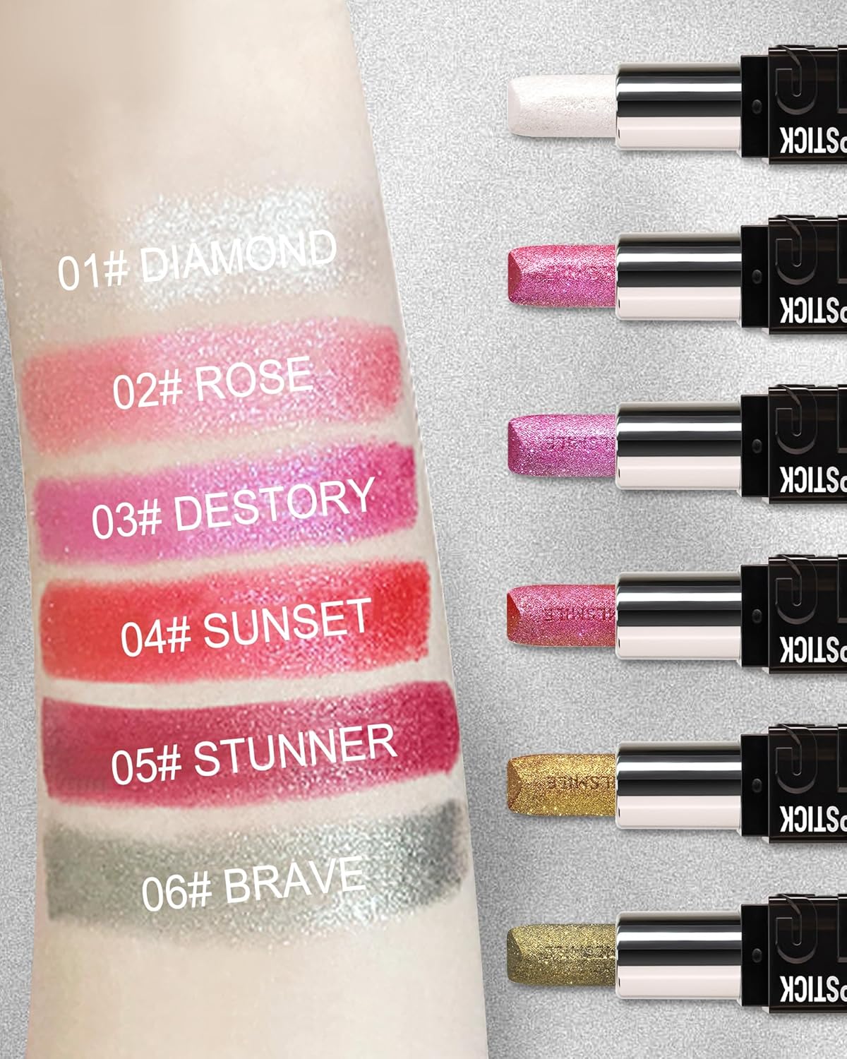 Diamond Glitter Matte Lipstick,Long Lasting Waterproof Pink Metallic Sparkling High Pigment Non-Stick Lip Stain Tint Lip Gloss,Full-coverage Lipgloss,Mother's Day Lip Makeup Gift for Women Girl-02