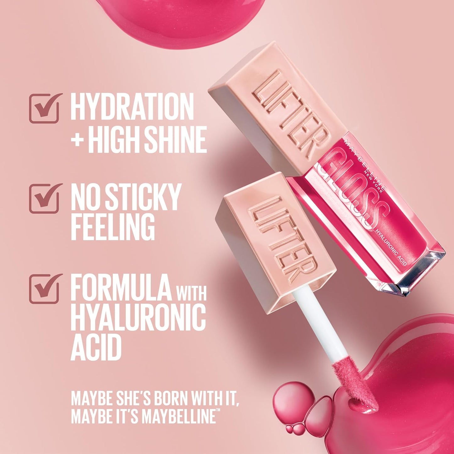Maybelline Lifter Gloss, Hydrating Lip Gloss with Hyaluronic Acid, High Shine for Plumper Looking Lips, Opal, Pink Neutral, 0.18 Ounce