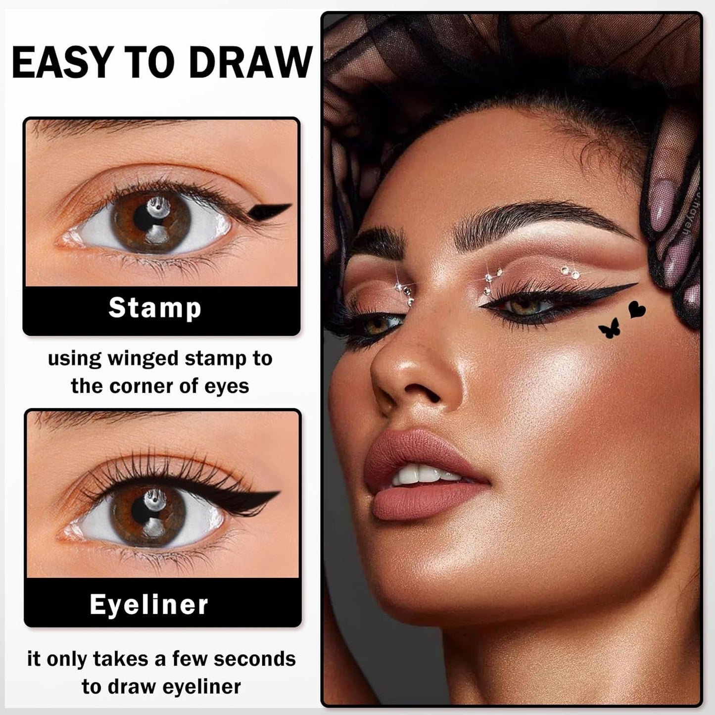 Double-headed Eyeliner Stamp Pencil Black Liquid Winged Eyeliner Stamp Pen Waterproof Smudgeproof Eye Liner Stamp for Eye Makeup(02 Heart)