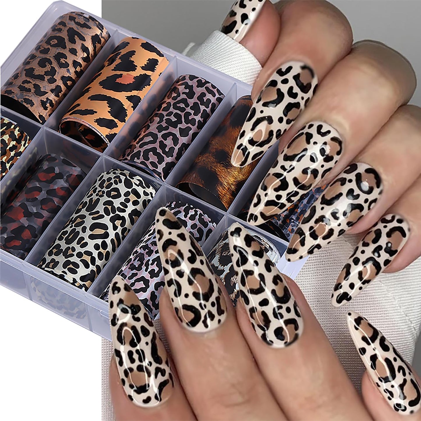 10 Rolls Leopard Print Nail Foil Transfer Stickers Autumn Winter Nails Decoration Self Adhesive Leopard Nail Foils Transfer Nail Art Animal Print Nails Supplies for Women DIY Manicure Accessories