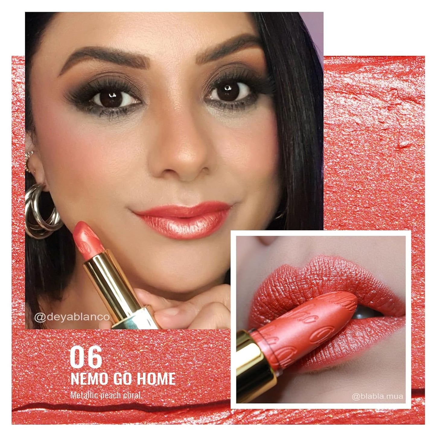 Oulac Coral Pink Lipstick for Women with Metallic 3D Shine Lightweight Hydrating Formula, High Impact Lip Color, Vegan Beauty, Full Coverage Lip Makeup, Christmas Gifts for Women, Nemo Go Home(06)