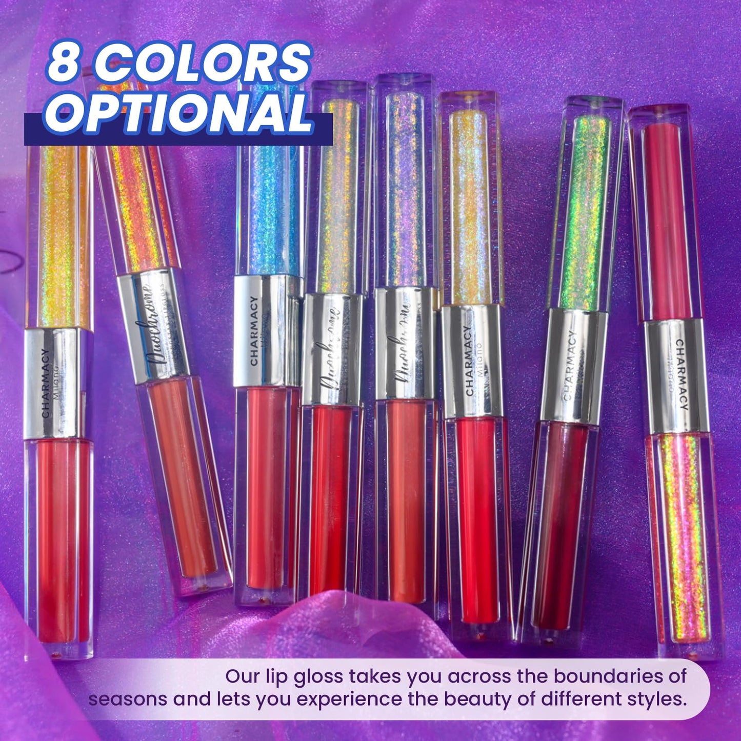 CHARMACY Multichrome Double Head Non-Stick Lip Gloss, Metallic Colourful Lip Glaze, Anti-transfer, Long Lasting Waterproof Liquid Lipstick Makeup (#01)