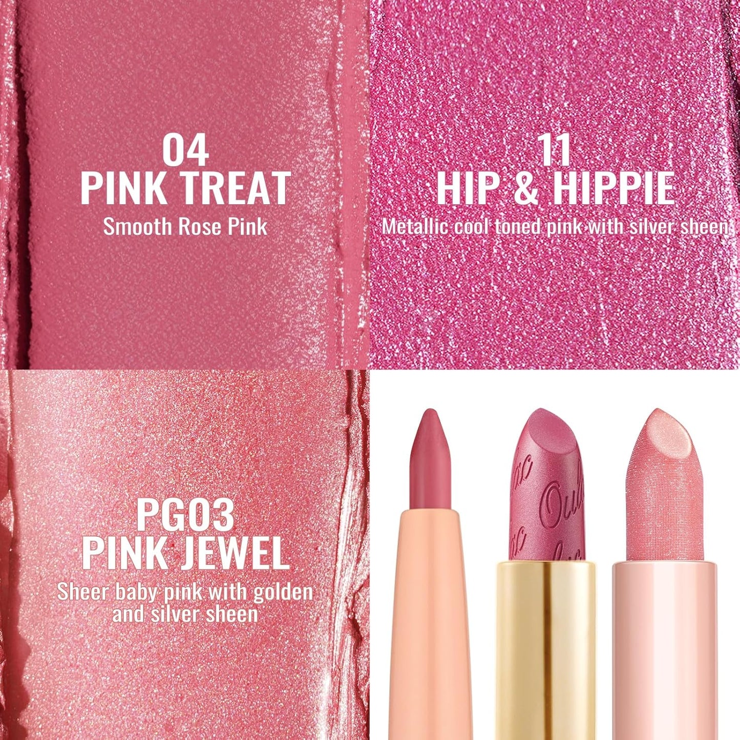 Oulac Lipstick & Lipliner Set 3PCS High Impact Lipcolor with Moisturizing Formula, Vegan Beauty, Full-Coverage Lip Color, Gift Lipstick for Women, 04+11+PG03