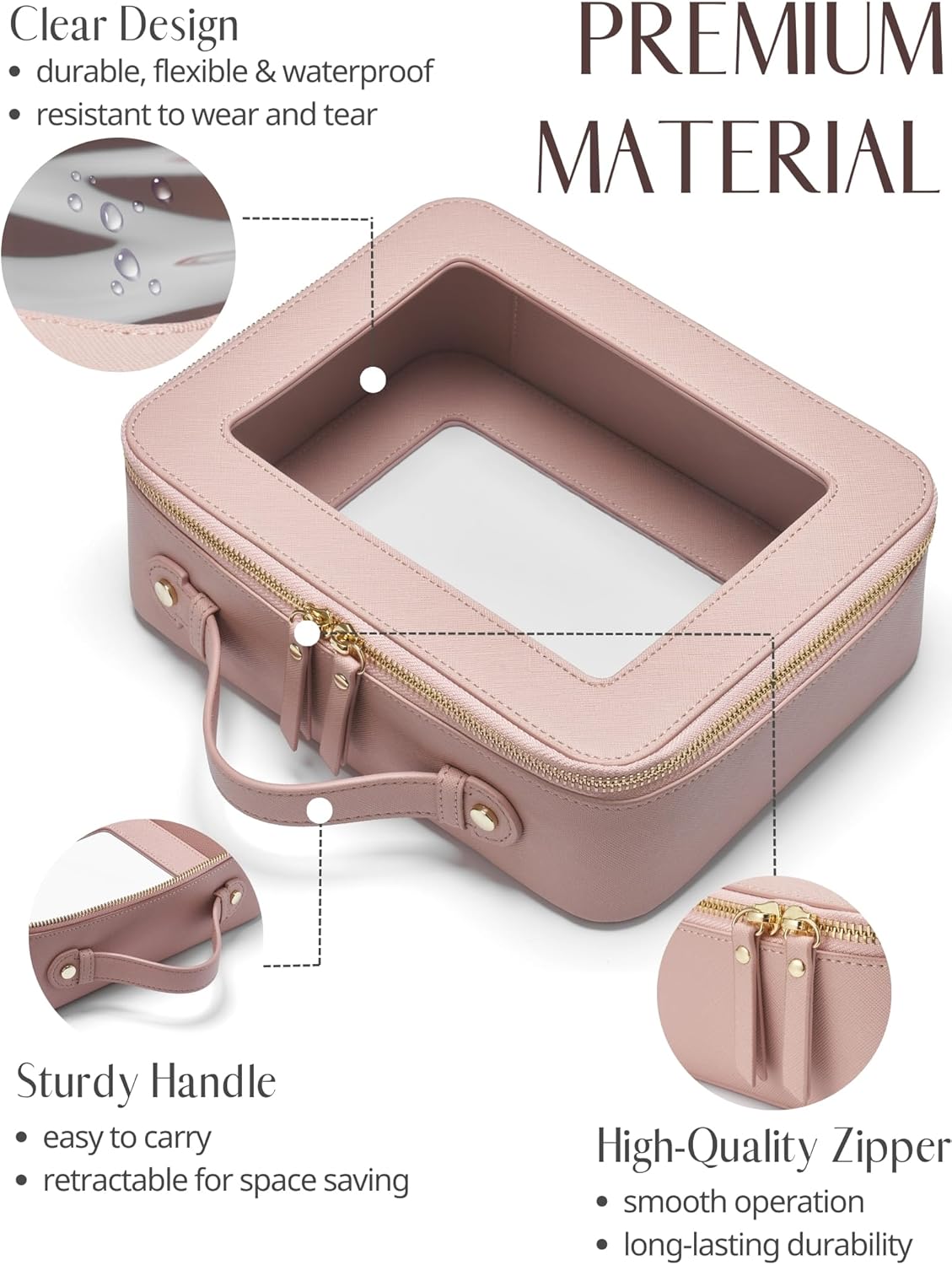 Popvibe Clear Makeup Bag Travel Cosmetic Case Transparent Toiletry Bag with Zipper, Portable Make Up Organizer Traveling Compact Car Bag for Essentials