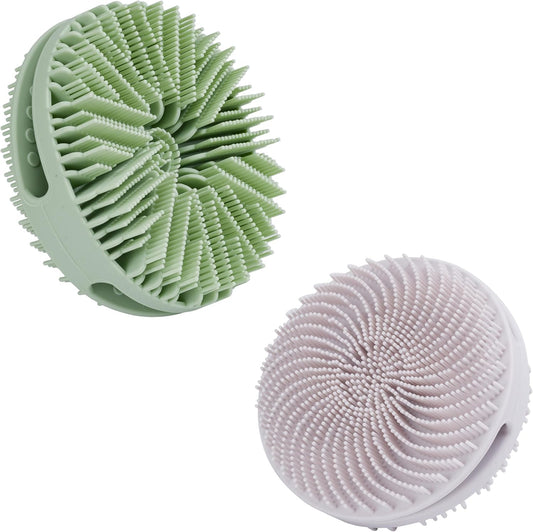2 PC Silicone Exfoliating Body Scrubber, Silicone Body Shampoo Brush, Soft Silicone Loofah for Sensitive Skin, Shower Silicone Hair Scalp Massager, Easy to Clean, Lather Well(Gray&Green)