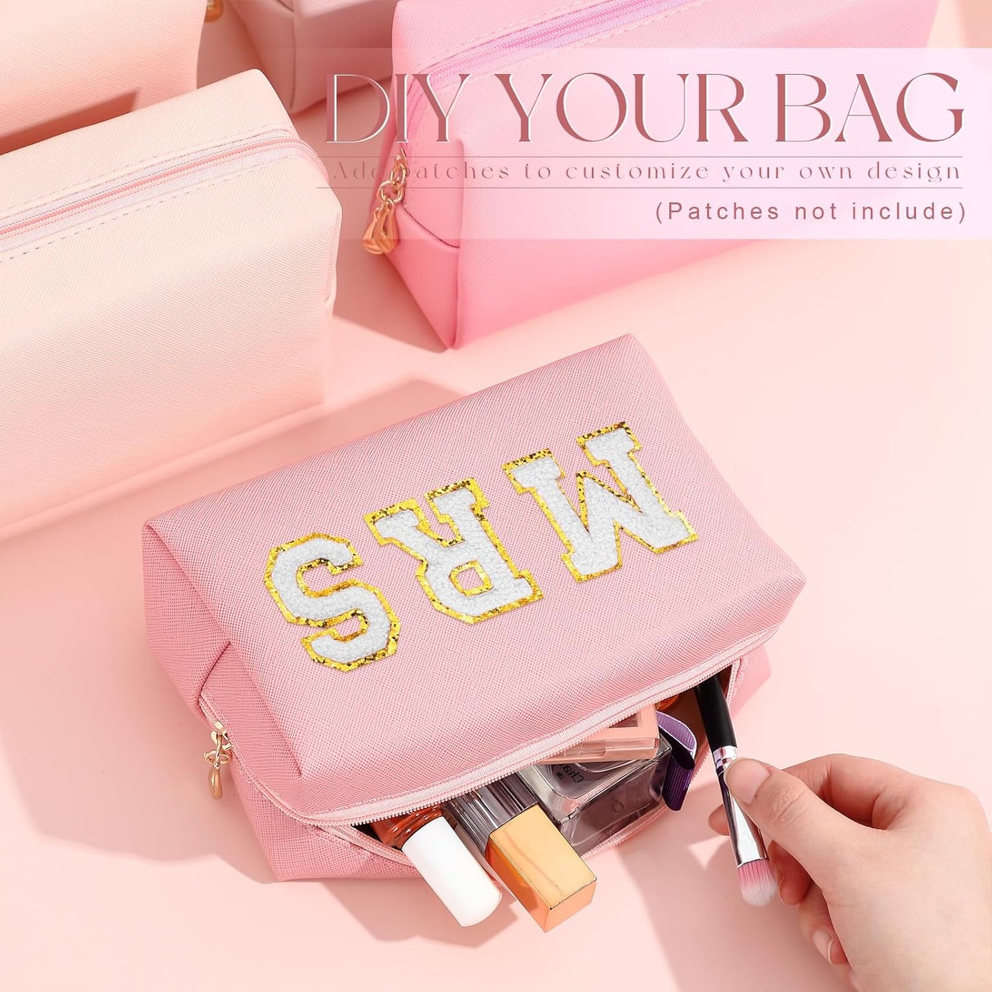 Kigeli 15 Pcs Aesthetic Makeup Bags PU Leather Cosmetic Pouches Waterproof Plain Toiletry Bags Makeup Pouches Bulk for Women Party Gift Travel Storage Organizer(Pink Series)