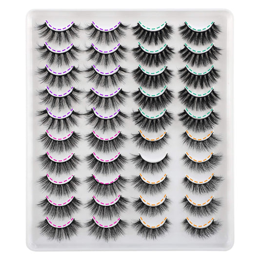 JIMIRE 20 Pairs False Eyelashes 4 Styles Mink Eyelashes Fluffy Pack 3D Volume Faux Mink Cat Eye Lashes Pack