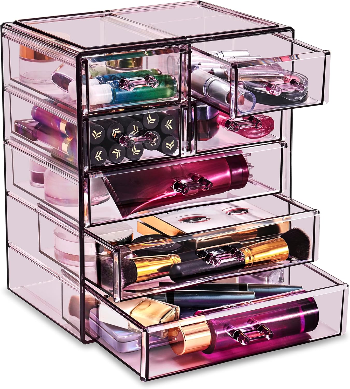 Sorbus Acrylic Makeup Organizer - Organization and Storage Case for Cosmetics Make Up & Jewelry - Big Clear Makeup Organizer for Vanity, Bathroom, College Dorm, Closet, Desk (3 Large, 4 Small Drawers)
