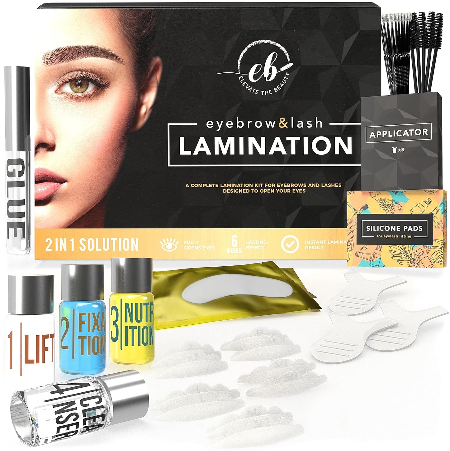Eyebrow and Lash Lamination Kit | At Home DIY and Salon Use | 2in1 Professional Brow Lamination Kit and Lash Lift | Instant Lift For Fuller Eye Brows and Longer Eyelashes