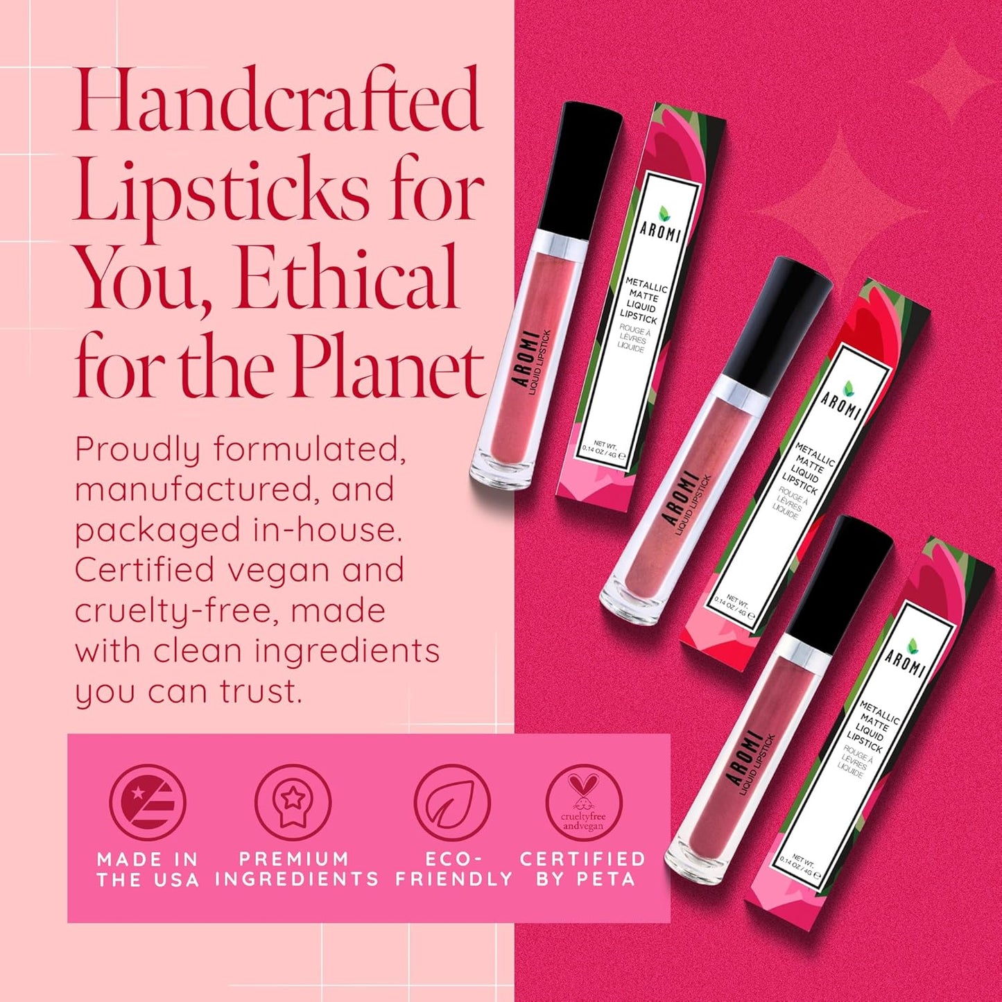 Aromi Copper Metallic Liquid Lipstick | Bronze Lip Color with Shimmery Finish, Long-lasting, Waterproof, Vegan, Cruelty-free, Handmade (Copper Bliss)