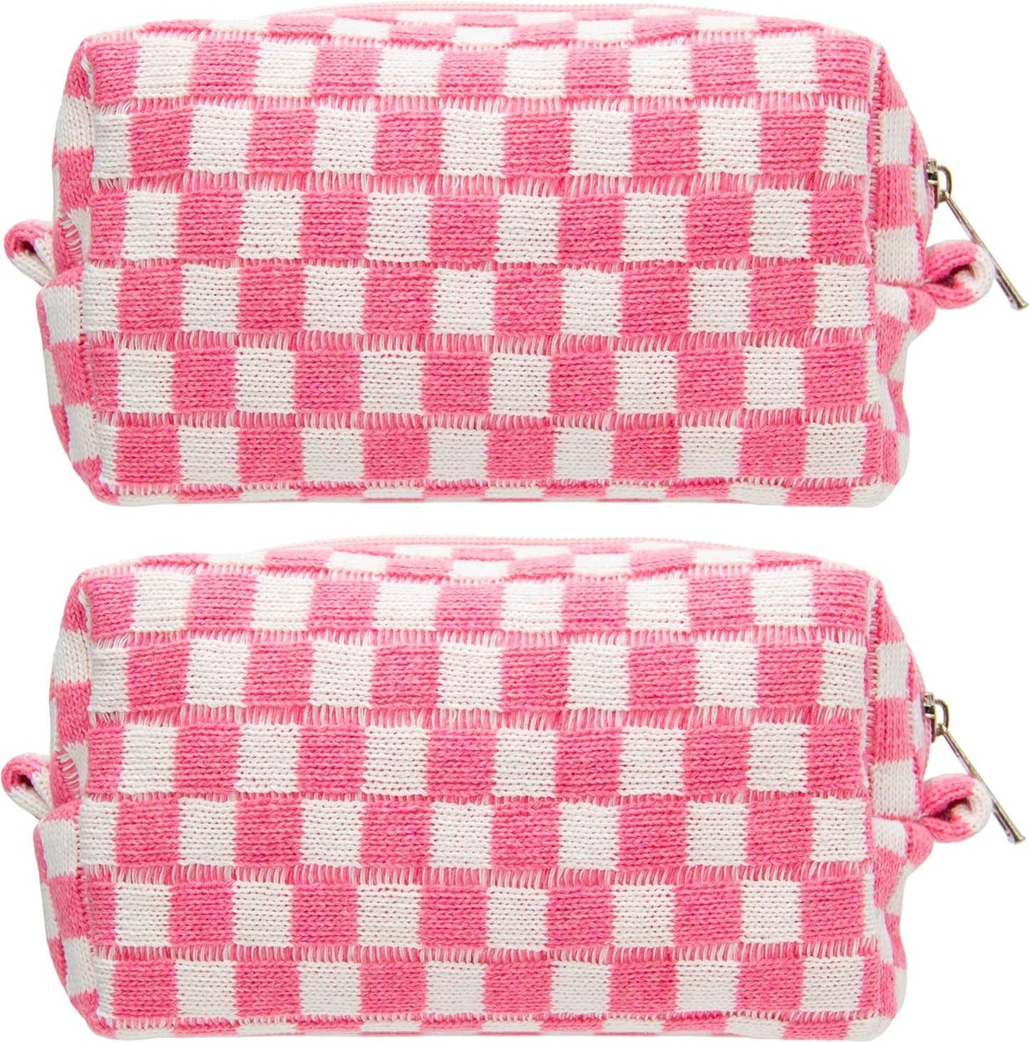 PAZIMIIK Checkered Makeup Bag for Purse Portable Zipper Make Up Pouch Small Cosmetic Case for Travel Accessories (2PCS Pink)