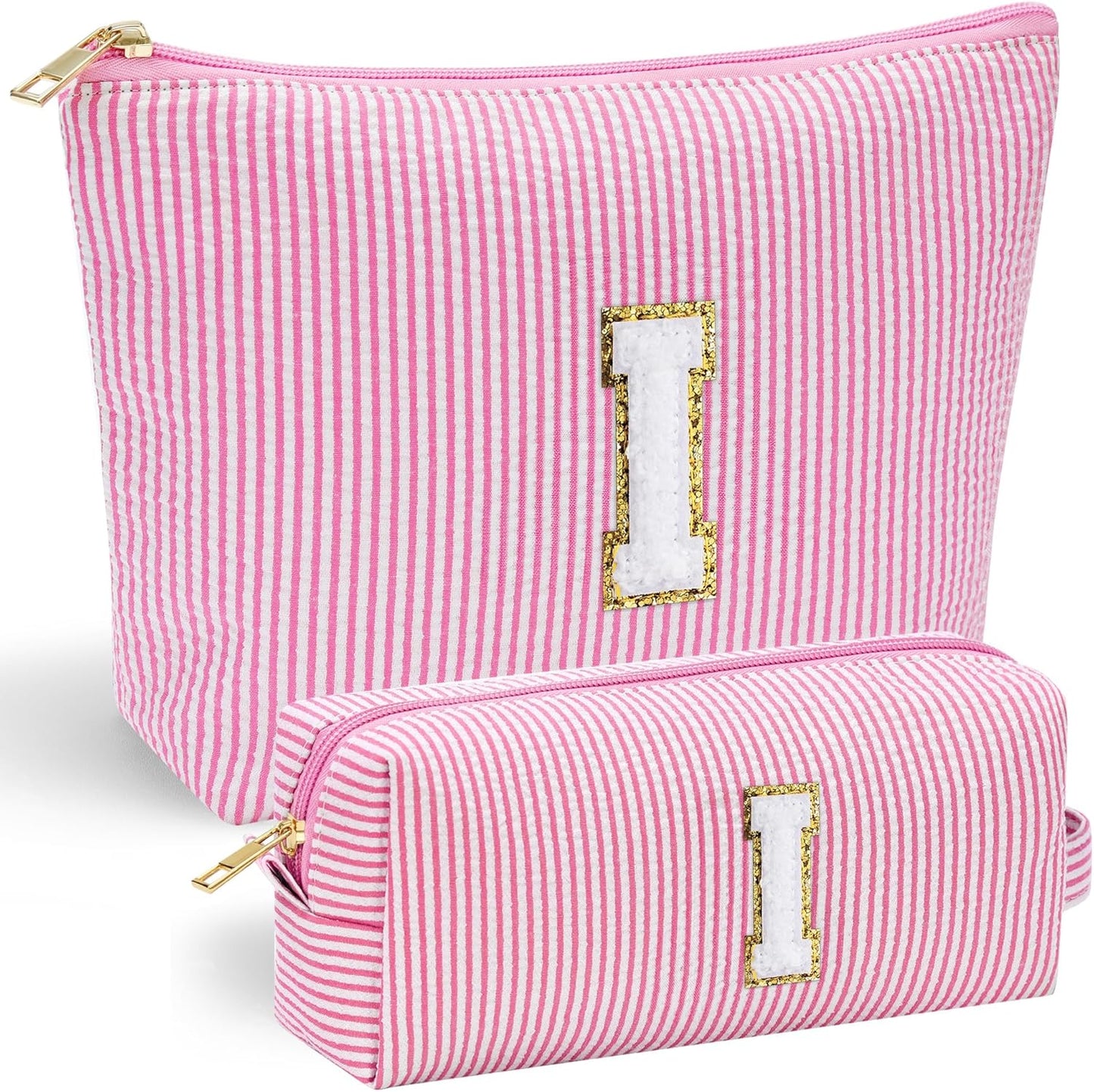 YOOLIFE Mom Birthday Gifts for Women, Personalized Monogram Makeup Bag Cosmetic Bag Travel Toiletry Bag Birthday Gifts for Women Her Bridesmaid Friend Sister Wife Girlfriend Daughter Gifts Pink I