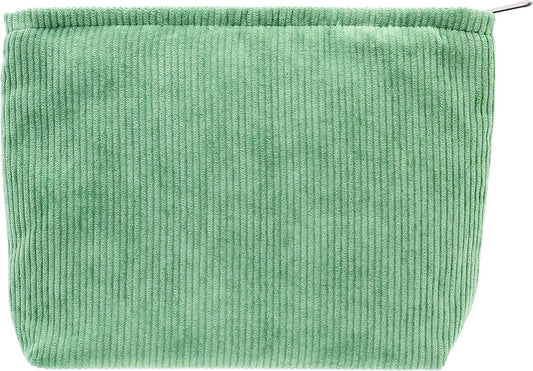 PAZIMIIK Makeup Bag Large Zipper Corduroy Make Up Pouch for Purse Travel Canvas Cosmetic Organizer for Women Brush Storage,Green